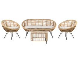 4 Seater Rattan Sofa Set with Coffee Table Natural MARATEA/ CESENATICO