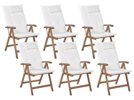 Set of 6 Acacia Wood Garden Folding Chairs Dark Wood with Off-White Cushions AMANTEA