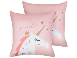 Set of 2 Velvet Kids Cushions Unicorn Motif 45x45cm Pink