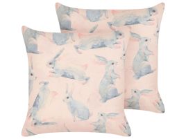 Set of 2 Cotton Kids Cushions Rabbit Motif 45x45cm Pink