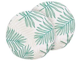 Set of 2 Outdoor Cushions Leaf Pattern âŒ€ 40 cm Beige and Green POGGIO