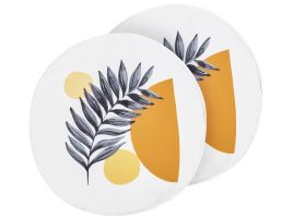 Set of 2 Outdoor Cushions Leaf Pattern âŒ€ 40 cm White VIOZENE