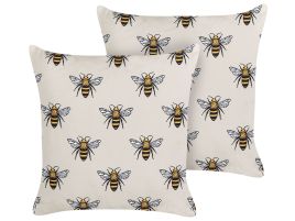 Set of 2 Outdoor Cushions Bee Pattern 45 x 45 cm Beige CANNETO