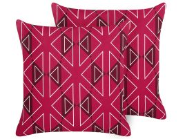 Set of 2 Outdoor Cushions Geometric Pattern 45 x 45 cm Pink MEZZANO