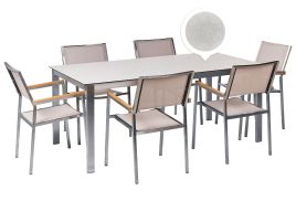 6 Seater Garden Dining Set White Glass Top with Beige Chairs COSOLETO/GROSSETO