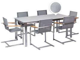 6 Seater Garden Dining Set Grey Glass Top with Grey Chairs COSOLETO