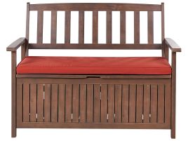 Acacia Wood Garden Bench with Storage 120 cm Dark with Red Cushion SOVANA
