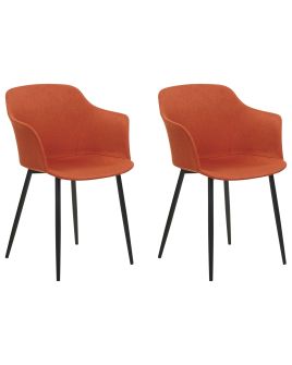 Set of 2 Fabric Dining Chairs Orange ELIM