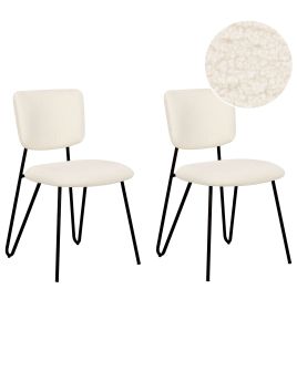 Set of 2 Boucle Dining Chairs Off-White NELKO