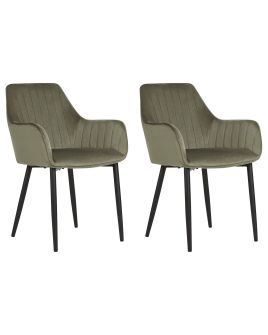 Set of 2 Velvet Dining Chairs Olive Green WELLSTON