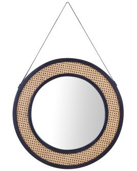 Round Rattan Wall Mirror with Strap 70cm Light