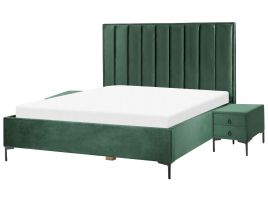 3 Piece Bedroom Set Velvet EU Super King Size Dark Green SEZANNE