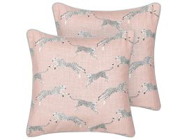 Set of 2 Cotton Cushions Cheetah Motif 45x45cm Pink