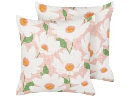 Set of 2 Cotton Cushions Floral Pattern 45x45cm Pink