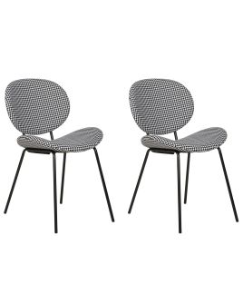 Set of 2 Fabric Dining Chairs Houndstooth Black and White LUANA