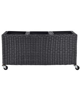 PE Rattan Wheeled Plant Pot Black BELLIS