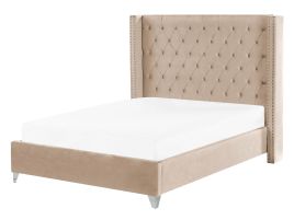 Velvet EU Double Size Bed Beige LUBBON