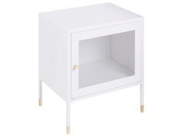 Mesh Door Steel Bedside Table White OSSETT