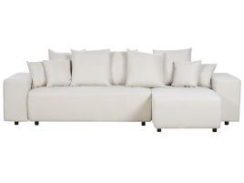 Left Hand Fabric Corner Sofa Bed with Storage Light Beige LUSPA