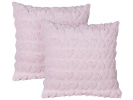 Set of 2 Tufted Cushions Hearts Pattern 45x45cm Pink