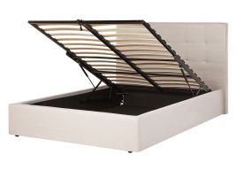 Fabric EU Double Size Ottoman Bed Beige LORIENT