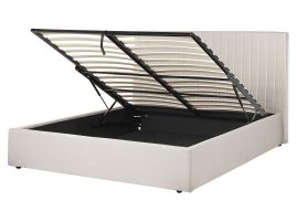 Fabric EU King Size Ottoman Bed Beige VION