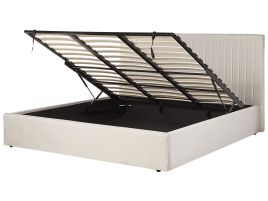 Fabric EU Super King Size Ottoman Bed Beige VION