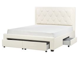 Velvet EU King Size Bed with Storage Cream LIEVIN