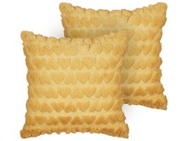 Set of 2 Tufted Cushions Hearts Pattern 45x45cm Yellow