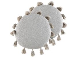Set of 2 Cotton Cushions with Tassels 45cm Grey