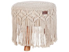Cotton MacramÃ© Footstool Beige NAWABAD