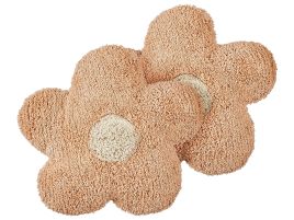 Set of 2 Cotton Kids Flower Cushions 30x30cm Peach Pink