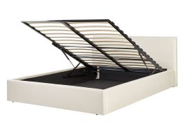 Fabric EU Double Size Ottoman Bed Beige ORBEY