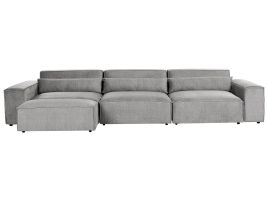 3 Seater Modular Fabric Sofa with Ottoman Grey HELLNAR