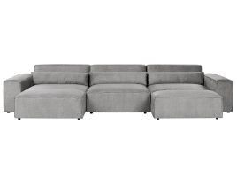 Right Hand 3 Seater Modular Fabric Corner Sofa with Ottoman Grey HELLNAR