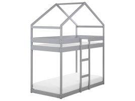 Wooden Kids House Bunk Bed EU Single Size Grey LABATUT