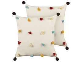 Set of 2 Cotton Cushions 45x45cm Light Beige