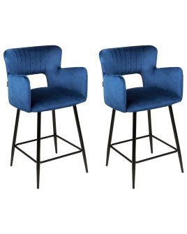 Set of 2 Velvet Bar Chairs Navy Blue SANILAC