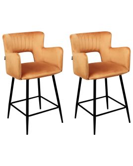 Set of 2 Velvet Bar Chairs Navy Orange SANILAC