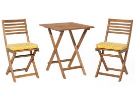 Acacia Wood Garden Bistro Set with Yellow Cushions FIJI