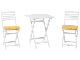 Acacia Wood Garden Bistro Set with Yellow Cushions White FIJI