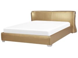 Leather EU Super King Size Bed Gold PARIS