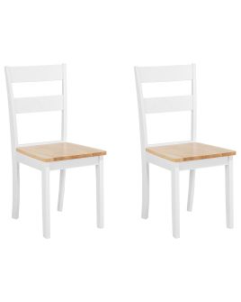 Set of 2 Wooden Dining Chairs White and Light Wood GEORGIA