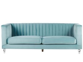 3 Seater Velvet Fabric Sofa Light Blue ARVIKA