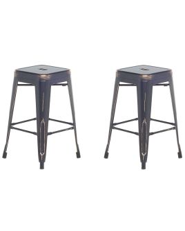 Set of 2 Steel Stools 60 cm Black with Gold CABRILLO