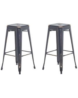 Set of 2 Steel Stools 76 cm Black with Gold CABRILLO