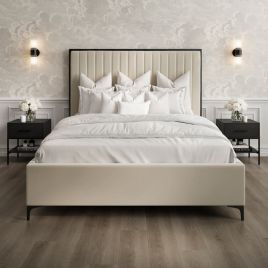 Double Bed - BERK Fabric 4ft6 Bed Cream
