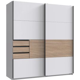 BIONIC 2 Door Sliding Wardrobe with 3 Drawers White - 180cm