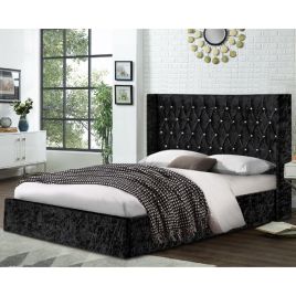 Eniya Crush Velvet Bed - Black in 5 Sizes