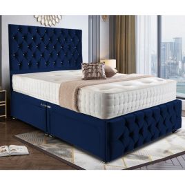 Nevada Divan Plush Velvet Bed - Blue in 5 Sizes